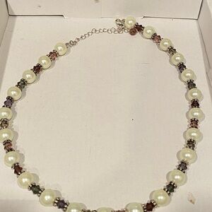 Vintage Premier Designs Pearl and Crystal Necklace